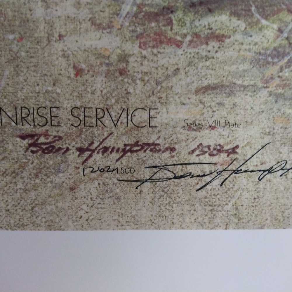 Ben Hampton artist print. 1984. Stamped, signed and numbered. "Sunrise Service". - Picture 2 of 2